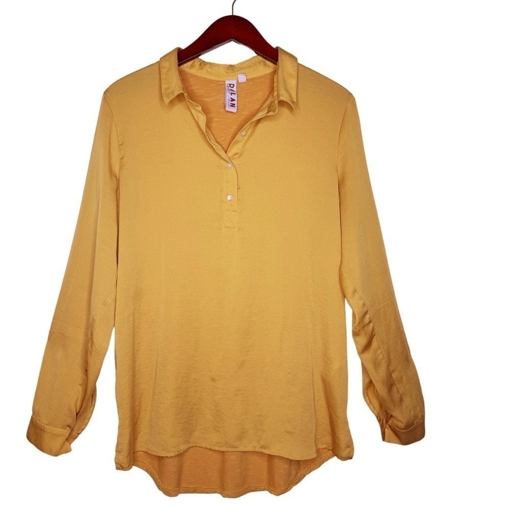 DOLAN Left Coast Collection Mixed Media Long Sleeve Top Size Medium in Yellow
